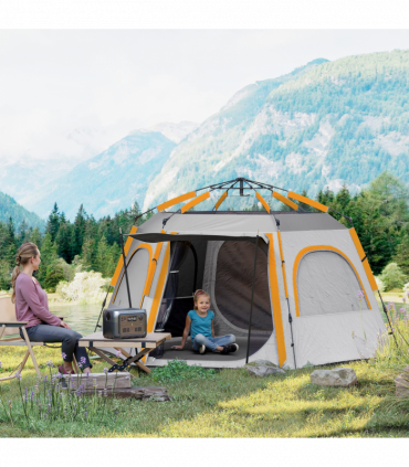Outsunny Instant Camping Tent, 4 Person Easy Setup Dome Tent, Light Grey