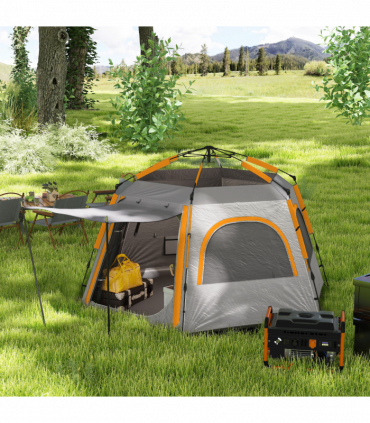 Outsunny Instant Camping Tent, 4 Person Easy Setup Dome Tent, Light Grey