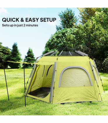 Outsunny Instant Camping Tent, 4 Person Easy Setup Dome Tent, Yellow Green