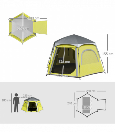 Outsunny Instant Camping Tent, 4 Person Easy Setup Dome Tent, Yellow Green
