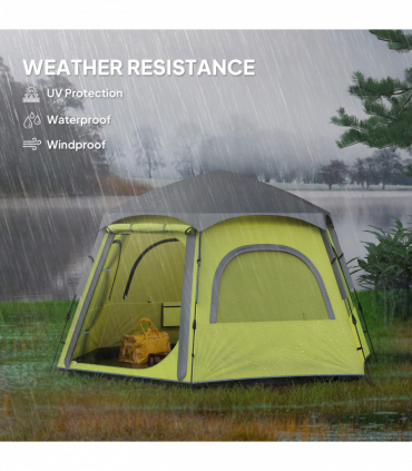 Outsunny Instant Camping Tent, 4 Person Easy Setup Dome Tent, Yellow Green