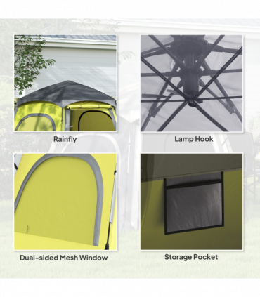 Outsunny Instant Camping Tent, 4 Person Easy Setup Dome Tent, Yellow Green