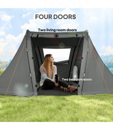 Outsunny 3 Man Camping Tent with 2 Bedrooms, 3000mm Waterproof, Grey