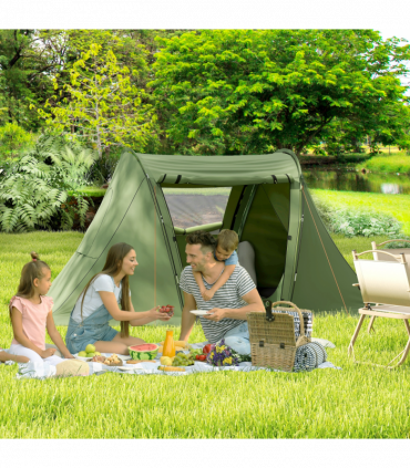 Outsunny 3 Man Camping Tent with 2 Bedrooms, 3000mm Waterproof, Green
