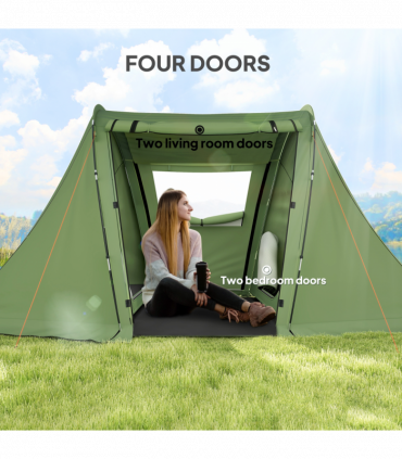 Outsunny 3 Man Camping Tent with 2 Bedrooms, 3000mm Waterproof, Green