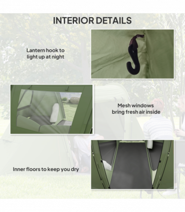 Outsunny 3 Man Camping Tent with 2 Bedrooms, 3000mm Waterproof, Green