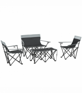 Outsunny 4 Piece Foldable Camping Table and Chairs Set, Grey