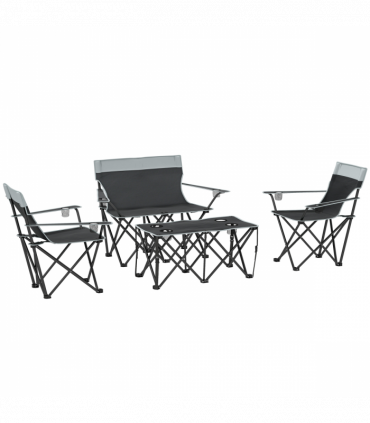 Outsunny 4 Piece Foldable Camping Table and Chairs Set, Grey