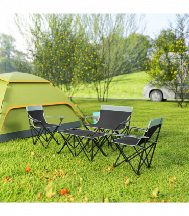 Outsunny 4 Piece Foldable Camping Table and Chairs Set, Grey