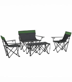 Outsunny 4 Piece Foldable Camping Table and Chairs Set, Olive Green