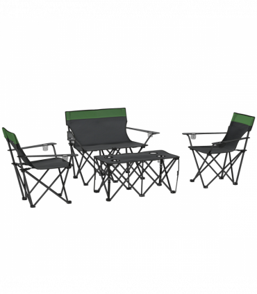 Outsunny 4 Piece Foldable Camping Table and Chairs Set, Olive Green
