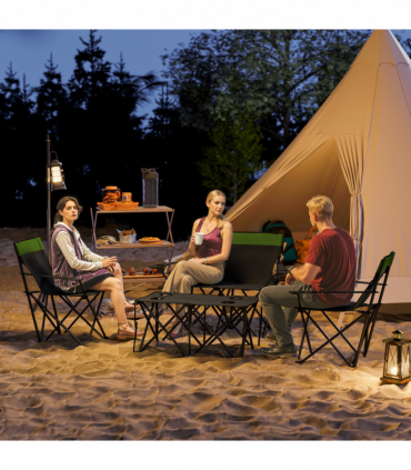 Outsunny 4 Piece Foldable Camping Table and Chairs Set, Olive Green