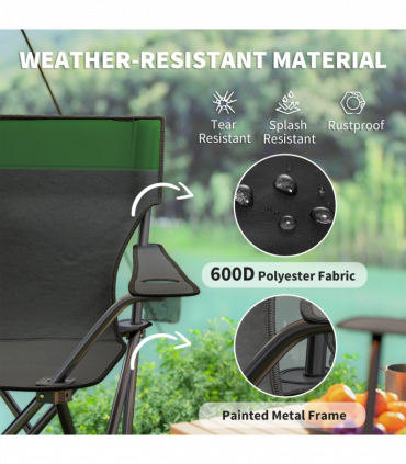 Outsunny 4 Piece Foldable Camping Table and Chairs Set, Olive Green