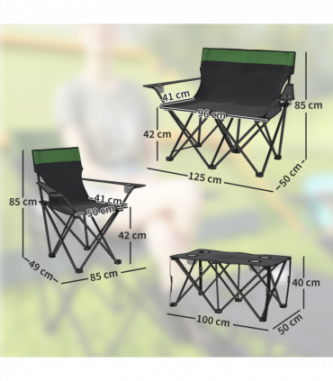 Outsunny 4 Piece Foldable Camping Table and Chairs Set, Olive Green