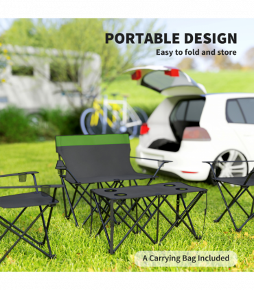 Outsunny 4 Piece Foldable Camping Table and Chairs Set, Olive Green