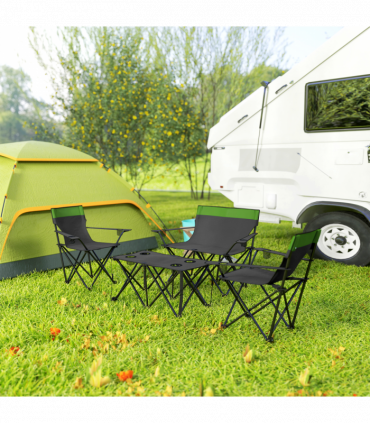 Outsunny 4 Piece Foldable Camping Table and Chairs Set, Olive Green