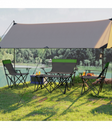 Outsunny 4 Piece Foldable Camping Table and Chairs Set, Olive Green