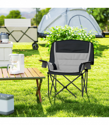 Outsunny Camping Chair for Adults, Padded Folding Chair, Grey