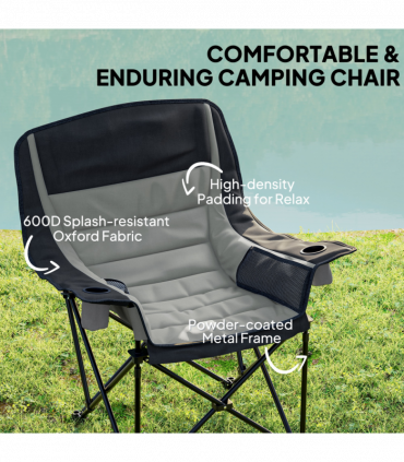 Outsunny Camping Chair for Adults, Padded Folding Chair, Grey