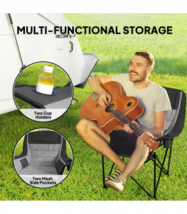 Outsunny Camping Chair for Adults, Padded Folding Chair, Grey