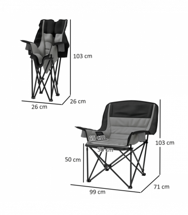 Outsunny Camping Chair for Adults, Padded Folding Chair, Grey