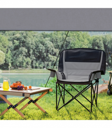 Outsunny Camping Chair for Adults, Padded Folding Chair, Grey