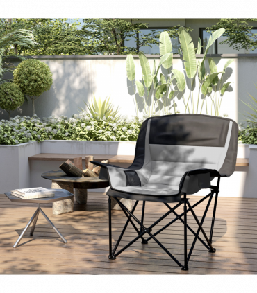 Outsunny Camping Chair for Adults, Padded Folding Chair, Grey