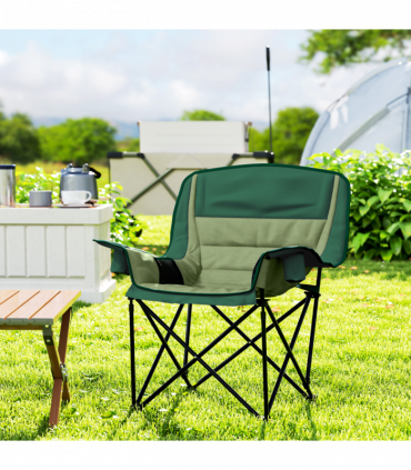 Outsunny Camping Chair for Adults, Padded Folding Chair, Olive Green