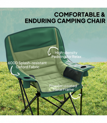 Outsunny Camping Chair for Adults, Padded Folding Chair, Olive Green