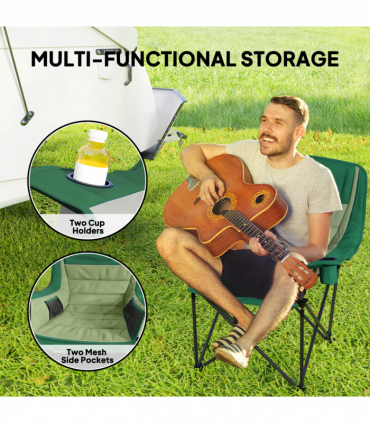 Outsunny Camping Chair for Adults, Padded Folding Chair, Olive Green