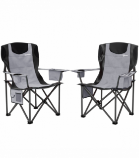 Outsunny Set of 2 Padded Folding Picnic Chairs with Cooler Bag, Grey