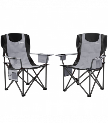 Outsunny Set of 2 Padded Folding Picnic Chairs with Cooler Bag, Grey