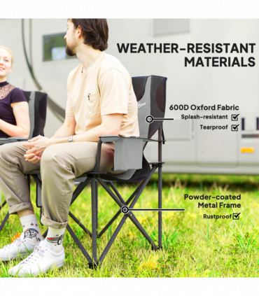 Outsunny Set of 2 Padded Folding Picnic Chairs with Cooler Bag, Grey