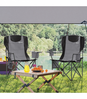 Outsunny Set of 2 Padded Folding Picnic Chairs with Cooler Bag, Grey