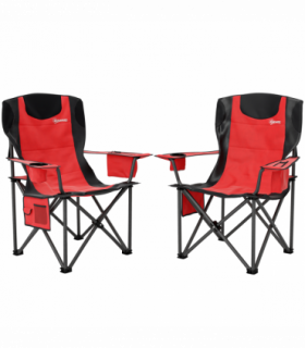 Outsunny Set of 2 Padded Folding Picnic Chairs with Cooler Bag, Red