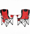 Outsunny Set of 2 Padded Folding Picnic Chairs with Cooler Bag, Red