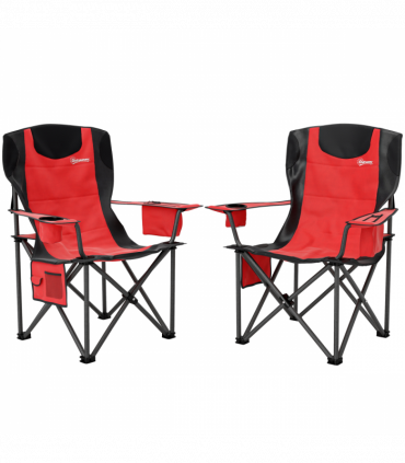 Outsunny Set of 2 Padded Folding Picnic Chairs with Cooler Bag, Red