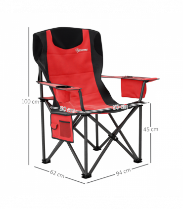Outsunny Set of 2 Padded Folding Picnic Chairs with Cooler Bag, Red