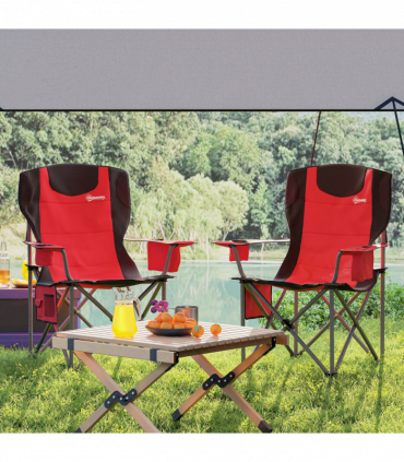 Outsunny Set of 2 Padded Folding Picnic Chairs with Cooler Bag, Red
