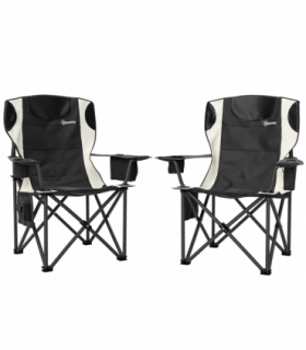 Outsunny Set of 2 Padded Folding Picnic Chairs with Cooler Bag, Black