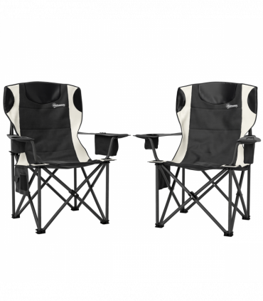 Outsunny Set of 2 Padded Folding Picnic Chairs with Cooler Bag, Black