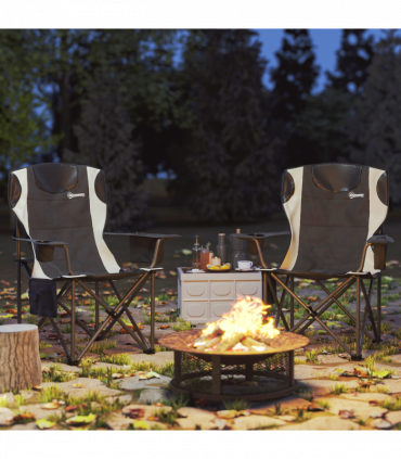 Outsunny Set of 2 Padded Folding Picnic Chairs with Cooler Bag, Black