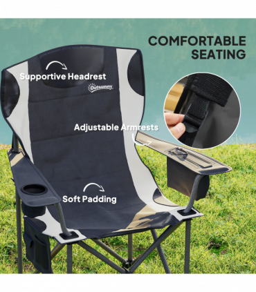 Outsunny Set of 2 Padded Folding Picnic Chairs with Cooler Bag, Black