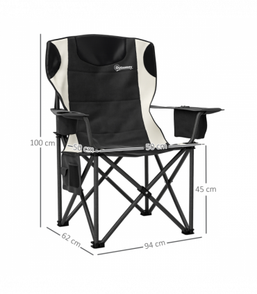 Outsunny Set of 2 Padded Folding Picnic Chairs with Cooler Bag, Black