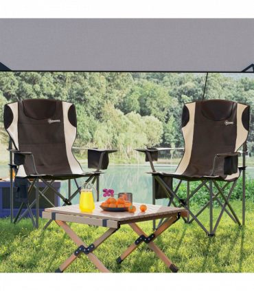 Outsunny Set of 2 Padded Folding Picnic Chairs with Cooler Bag, Black