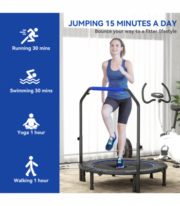 HOMCOM 45" Foldable Mini Fitness Trampoline w/ Foam Handle, Blue