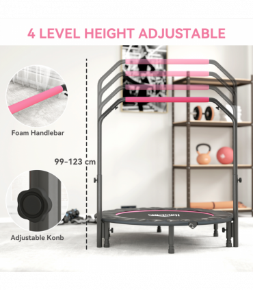 HOMCOM 48" Foldable Mini Fitness Trampoline w/ Foam Handle, Pink