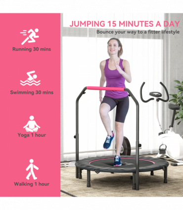 HOMCOM 48" Foldable Mini Fitness Trampoline w/ Foam Handle, Pink