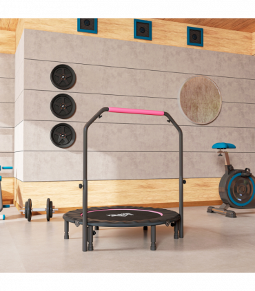 HOMCOM 45" Foldable Mini Fitness Trampoline w/ Foam Handle, Pink