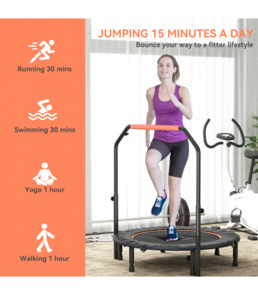 HOMCOM 45" Foldable Mini Fitness Trampoline w/ Foam Handle, Orange